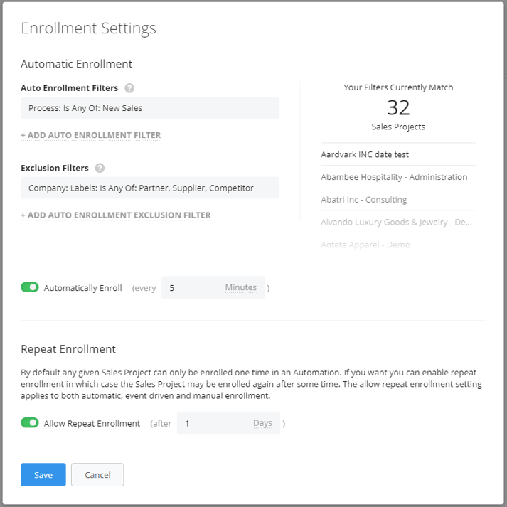 Enrollment Settings