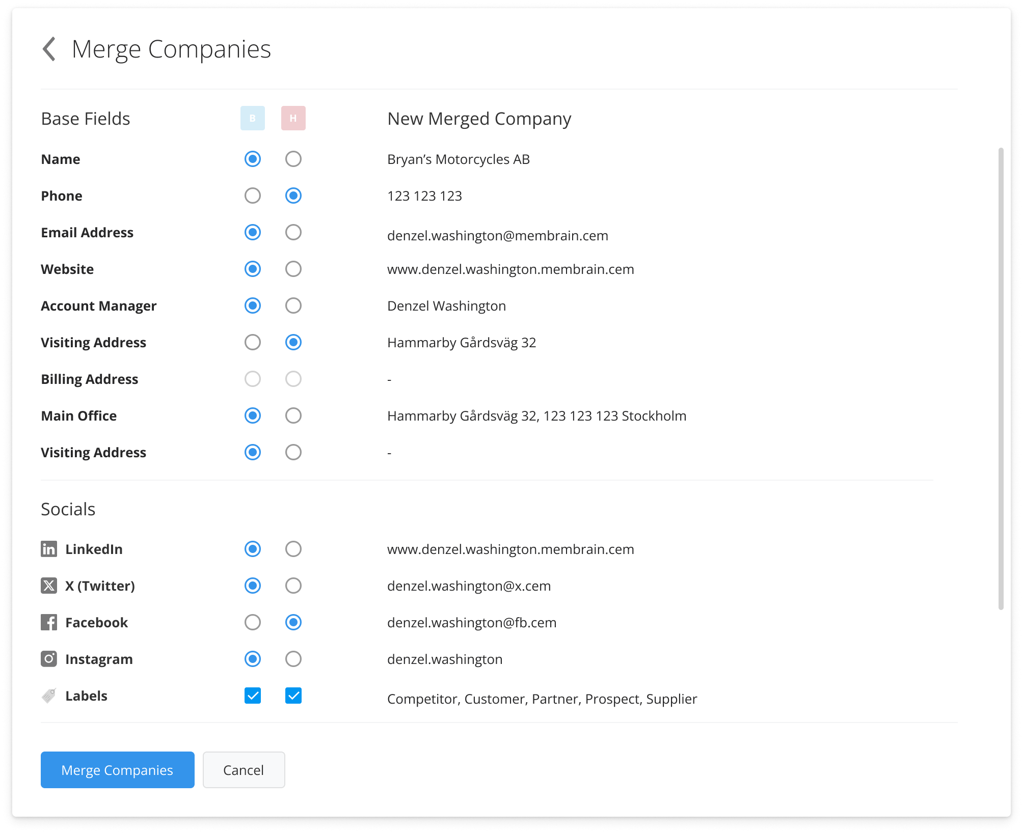 Product Update Company Merge Dialog