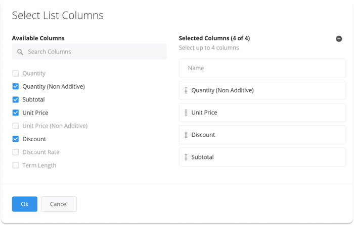 Product Update List Columns