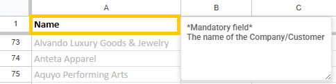 Sample data screenshot - mandatory data 1b