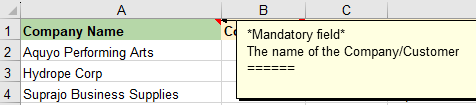 Spreadsheet 3a Mandatory fields