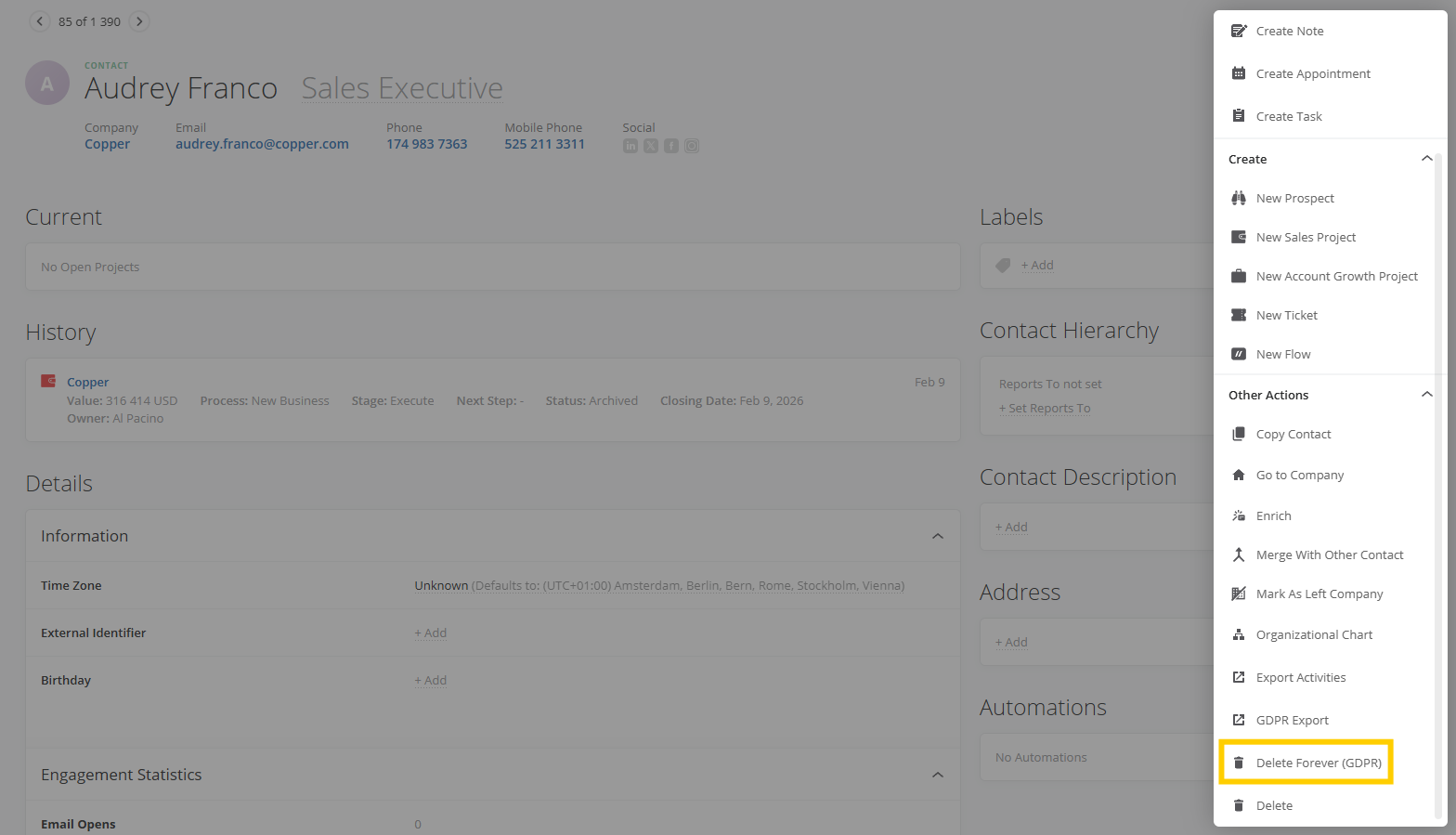 Membrain Help Center - CRM - Delete Forever (GDPR)