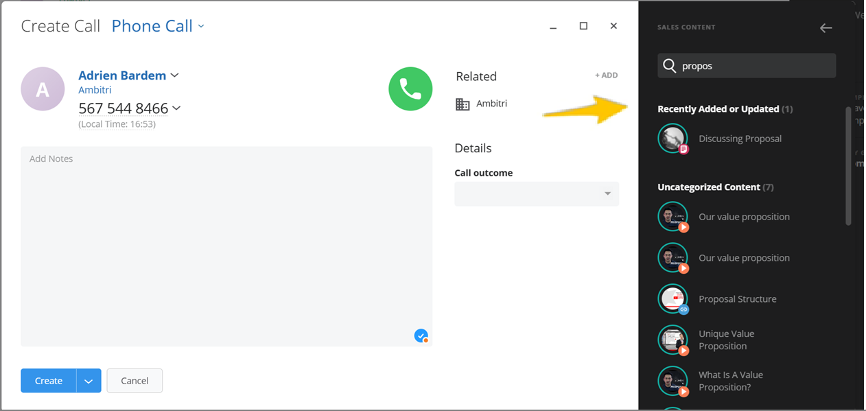 Membrain Help Center - CRM - Making a Phone call or adding Phone call notes