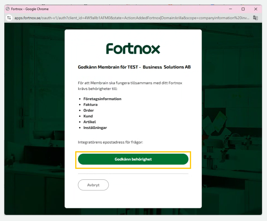 Membrain Help Center - Integrations - Fortnox Integration - Setup